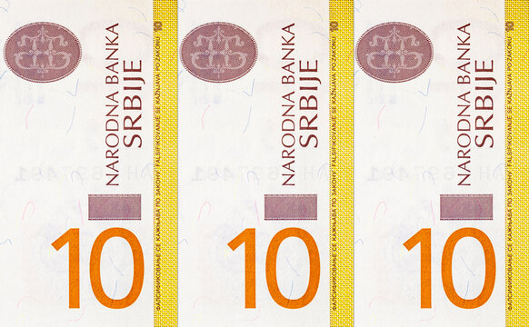 10 Dinars Serbian Banknote featuring Vuk Stefanović Karadžić. Serbia's official currency. Serbian money