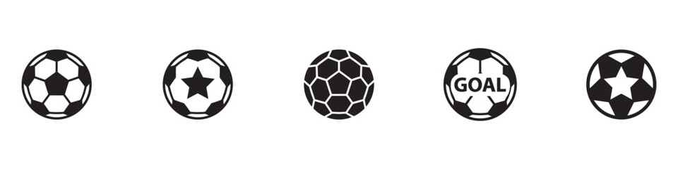 Fototapeta premium Football ball vector icon set. Soccer balls icons. soccer ball icons, football or soccer ball icon set in different styles, football simple black style, Vector Illustration.
