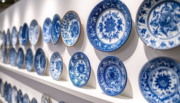 blue and white ceramic plates