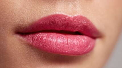 Close-Up of Glossy Pink Lips with Natural Shine