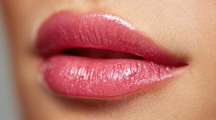 Close-Up of Glossy Pink Lips with Natural Shine