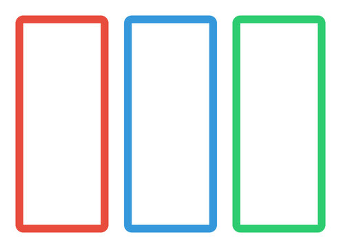 A person holds rectangular red, blue, and green objects side by side
