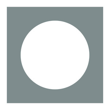 A large white circle is centered on a gray square background