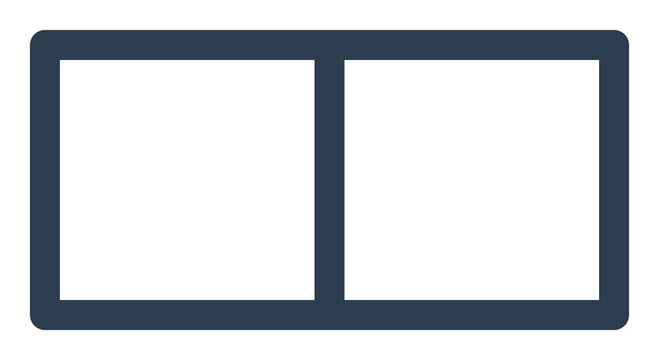 A close-up view of a dark blue rectangular frame with two empty white panels side by side on a plain white background.