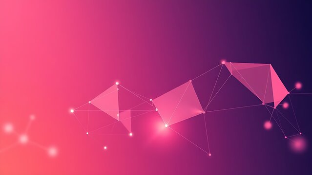 oganesson. Abstract geometric shapes in gradient colors, representing digital network and connectivity. product launch decks, UI/UX mockups, designed for product launches and innovation pitches.