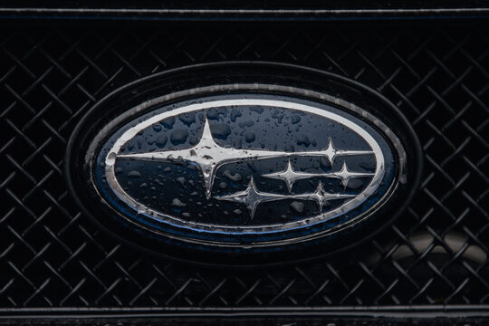 Subaru logo badge on the front of a car