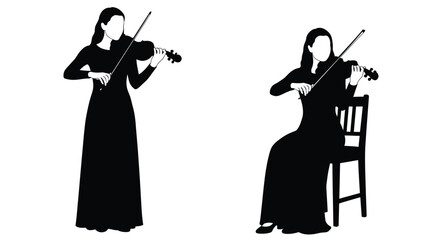 Two women playing violins depicted in a striking black silhouette © Taylor