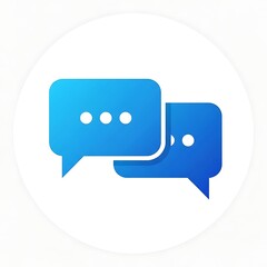 Two blue speech bubbles overlap on a white circular background