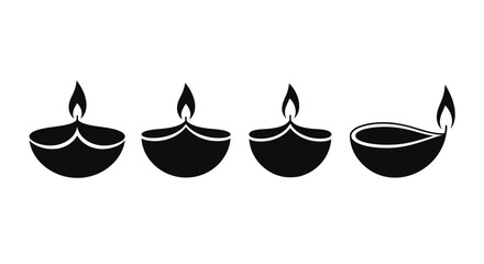 Four traditional oil lamps depicted in a striking black silhouette © Taylor