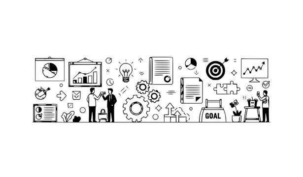 Modern project development banner vector illustration for business workflow innovation and marketing strategy