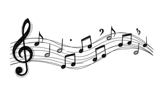 Artistic doodle of musical notation with treble clef
