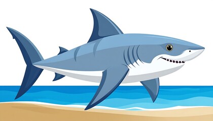 Obraz premium Magnificent Shark Swimming in the Ocean Near the Beach.