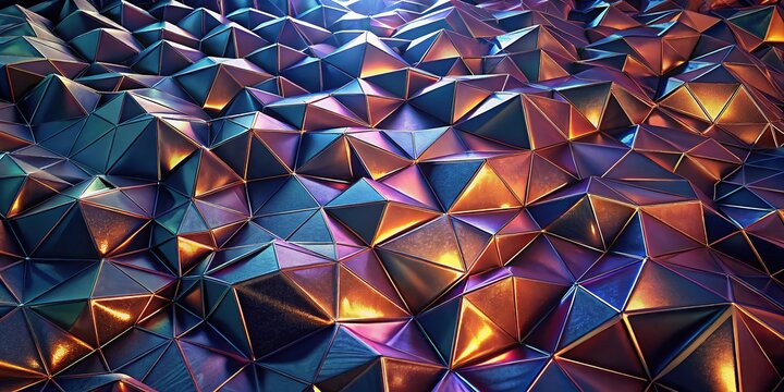 Intricate low poly metallic surface in vibrant colors showcasing a futuristic design
