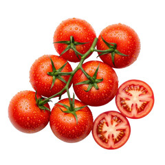 Fototapeta premium Fresh ripe tomatoes with water droplets on vine