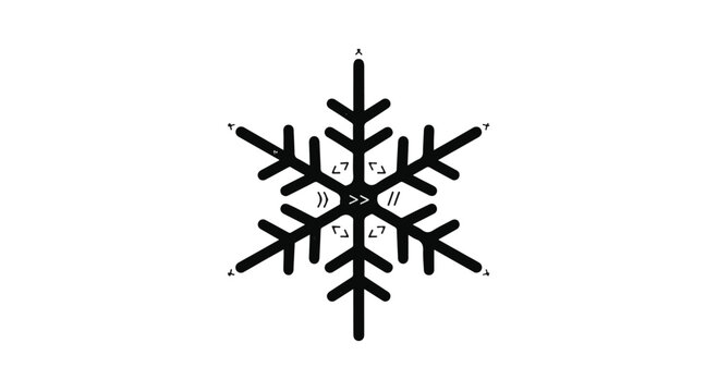 Black line art schematic of a six-pointed snowflake diagram featuring geometric annotations against a stark white background.