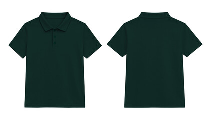 Naklejka premium Dark Green Short Sleeve Polo Shirt Mockup Front and Back Views Isolated on Transparent