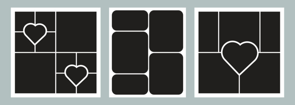 Collaction of rectangle and love collage for photo wall mood board. Photo collage template.Vector illustration