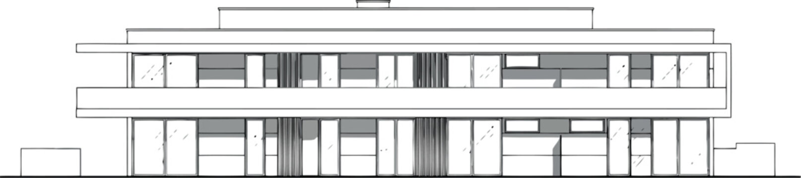 Architectural drawing of a modern building facade isolated on transparent background