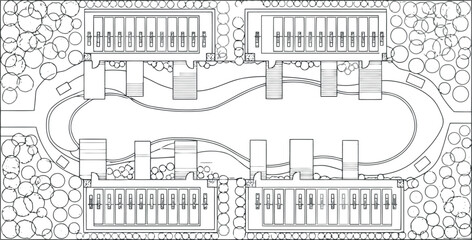 Fototapeta premium A black and white architectural drawing of a house plan isolated on transparent background