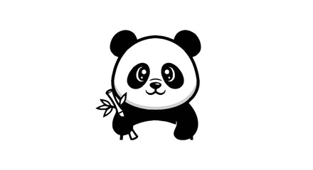 Fototapeta premium Cute Cartoon Panda Bear Eating Bamboo.