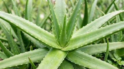 Fototapeta premium Close-up of green aloe vera plant growing in the garden