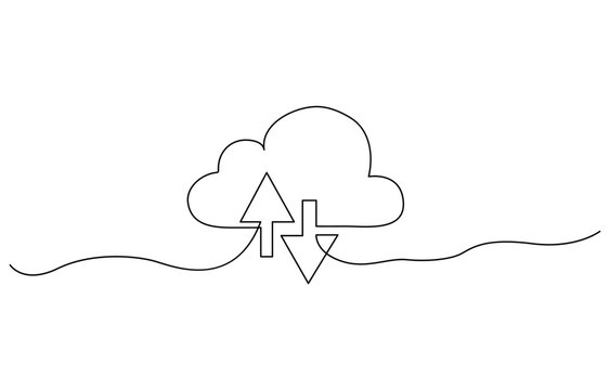 Continuous single line drawing of cloud storage silhouette. One line art cloud storage. Cloud computing global big data information web exchange concept design one sketch doodle outline drawing vector