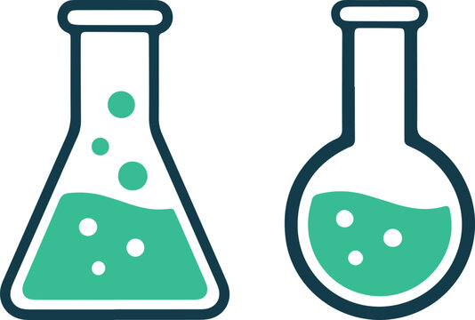 Two types of laboratory glassware filled with liquid and bubbles