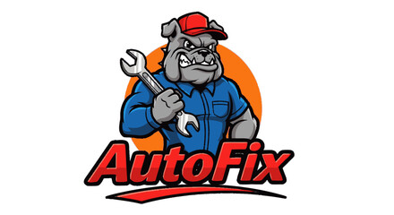 Fototapeta premium Cartoon Rhino Mechanic Holding Wrench Tool.