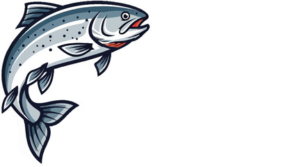 Fototapeta premium Stylized cartoon illustration of a jumping salmon with grey scales and red accents
