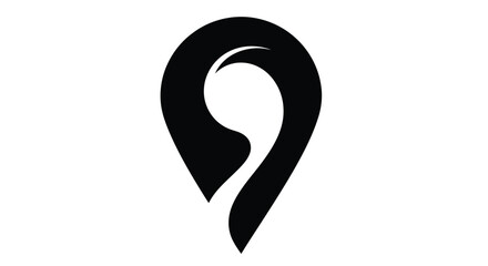Fototapeta premium Abstract black shape resembling a stylized bird or location marker on white