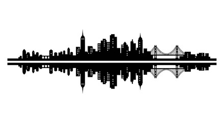 Obraz premium Black White Skyline Cityscape with Bridge and Reflection