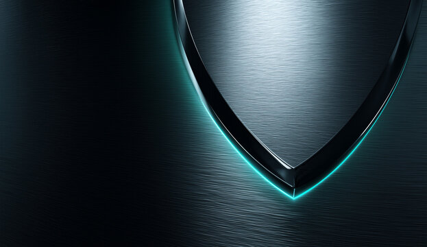 Polished metal shield refraction with cyan light edge for cybersecurity defense and fintech protection Black Friday.