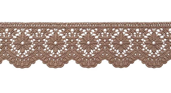 A brown lace trim with a floral pattern