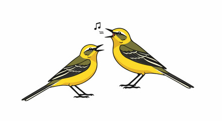 Obraz premium Two yellow birds singing with musical notes overhead