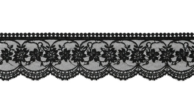 A black lace trim on a white background