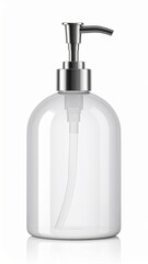 Obraz premium Transparent Dispenser Bottle With Silver Pump on White Background
