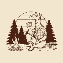 Obraz premium A camel sitting by campfire drinking.