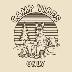 Fototapeta premium Kangaroo Wearing Sunglasses Sits Camp.
