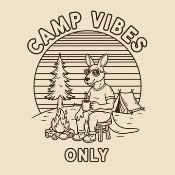 Kangaroo Wearing Sunglasses Sits Camp.