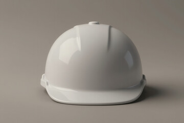 Fototapeta premium White Construction Helmet Isolated on Neutral Gray Background Realistic 3d Render for Safety Gear Stock Photo Industrial Building Site Protection Equipment