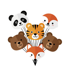 Obraz premium Cute Animal Faces Bundle animal face vector set including panda, tiger, bear, 1 gigapixel art height 4000px.eps, Wildlife Animal Vector Illustration Bundle, Isolated Design Set