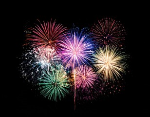 Spectacular Display of Multicolored Fireworks Against a Black Sky At Night