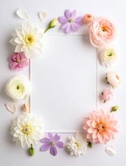 Minimal pastel flower frame background with copy space, soft floral border