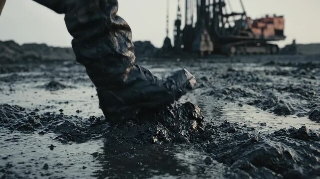Boots walking through mud industrial work scene