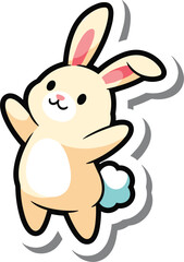 Cute jumping bunny cartoon character with happy expression, adorable rabbit mascot illustration for kids, Easter design, stickers and nursery decoration
