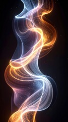 Obraz premium Abstract Wavy Luminous Particles with Blue and Orange Glowing Effect on Black