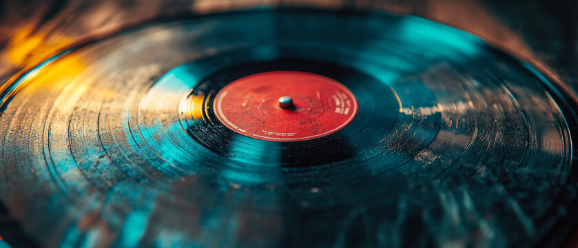 A vintage record with bright lighting evokes nostalgia for retro music, creating a unique atmosphere for musical events or exhibitions.