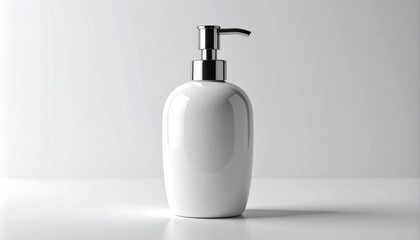 Obraz premium Ceramic Soap Dispenser with Stainless Steel Pump on White Surface