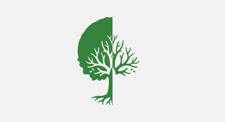 Obraz premium Green Tree Silhouette with Brain Illustration.