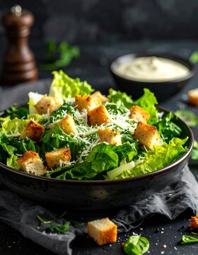 Klassischer Caesar Salad mit Parmesan und Croutons